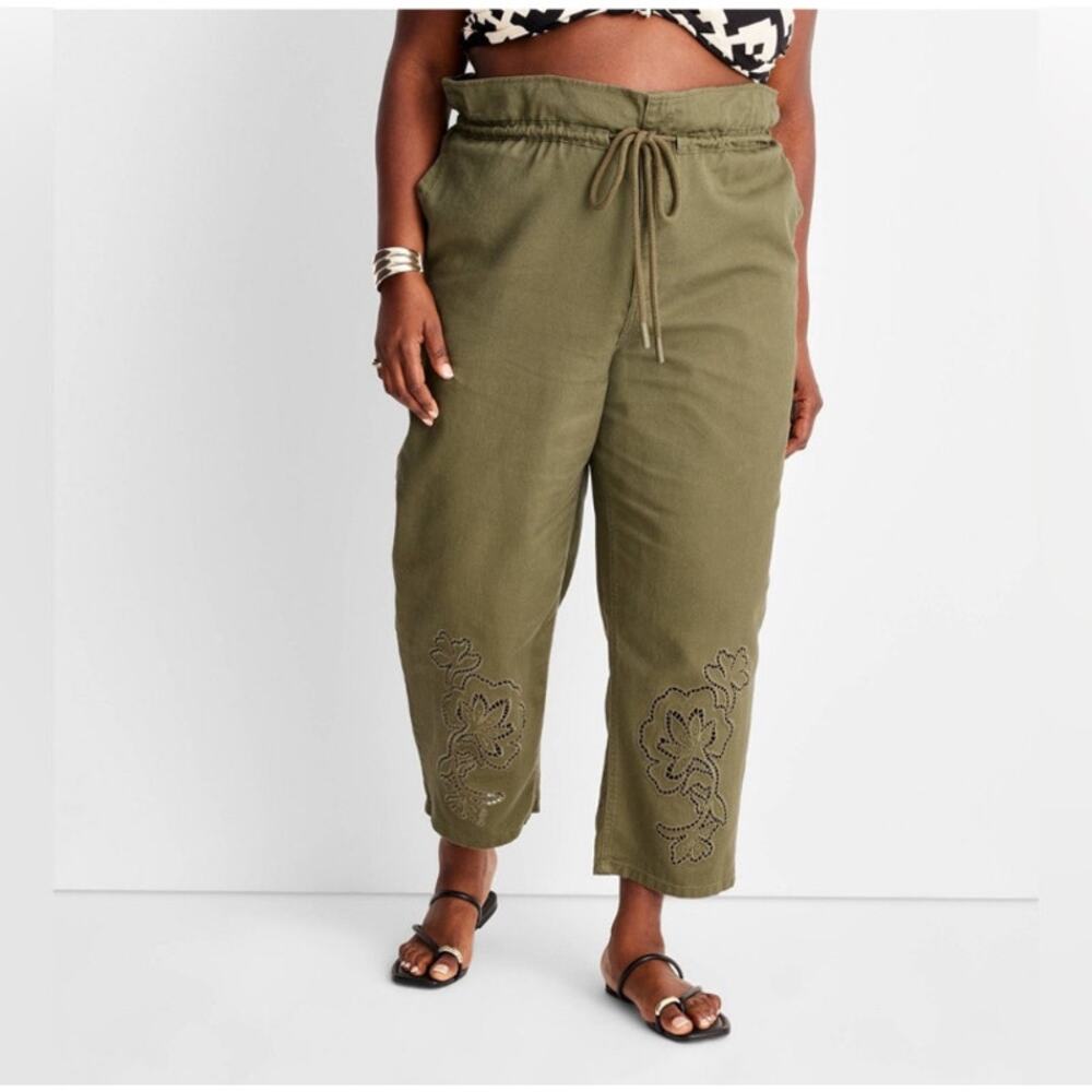 Future Collective w/ Jenny K Lopez Pants Cropped Drawstring Ankle Army Green 16